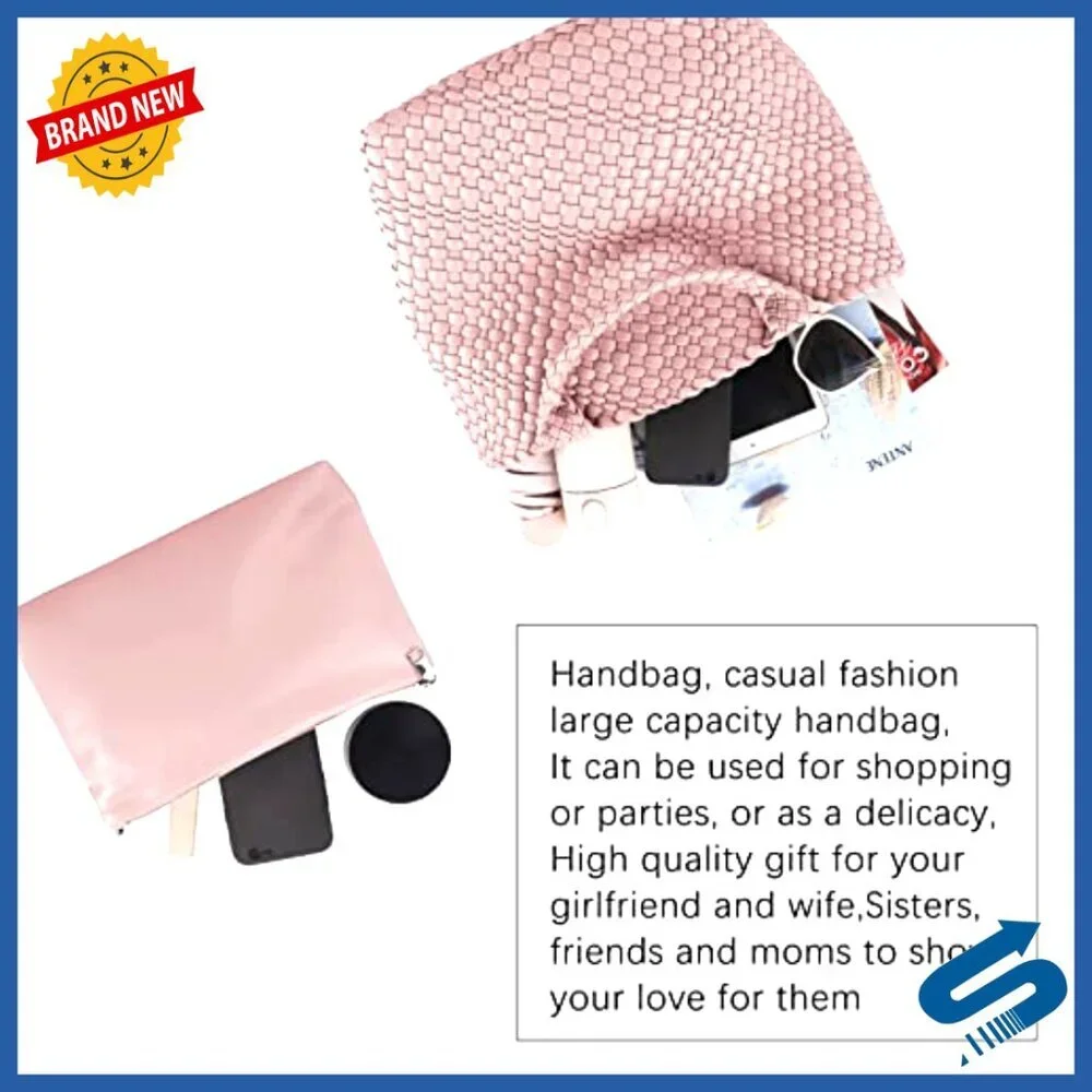 Woven Vegan Leather Tote Handbag Summer Beach Travel Satchel Purse